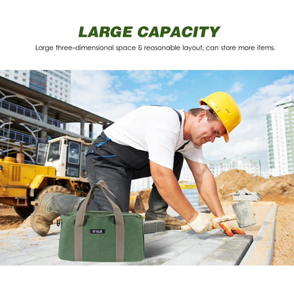 PENGGONG Large Thickened Wear-resistant Maintenance Tool Storage Bag Multifunctional Portable Tool Bag Large Capacity Canvas Bag 18-inch Army Green
